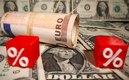 Rolled Euro banknotes and 3D printed percent models are placed on U.S. Dollar banknotes in this illustration taken May 26, 2020. REUTERS/Dado Ruvic/Illustration