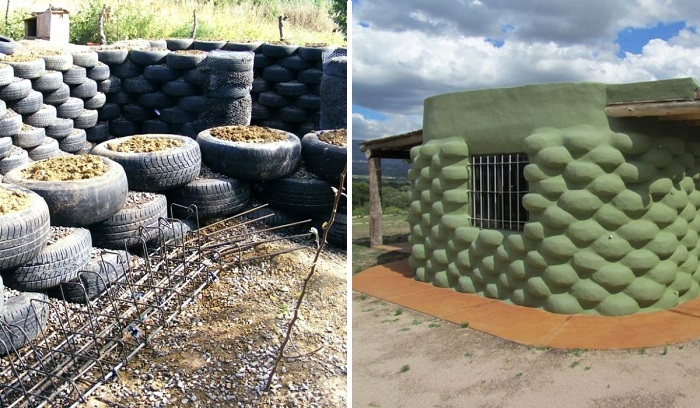 Дачник решил выделиться и построил летний домик из старых шин