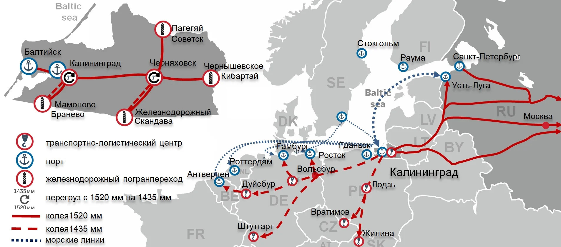 Схема железной дороги Калининградской области