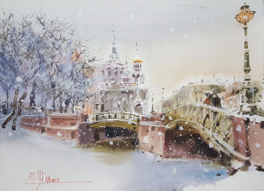 Зимняя круговерть. Акварель Марины Дайковской Зимняя круговерть. Акварель Марины Дайковской