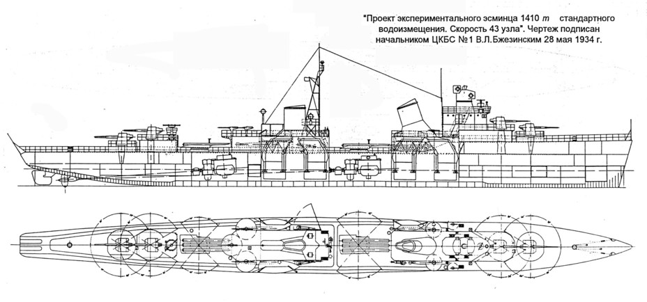 Итоговый вариант эсминца проекта 45 Источник: Литинский Д. Ю. Эскадренный миноносец «Опытный». Проект 45 - Первый советский эсминец: ошибка инженера Бжезинского | Военно-исторический портал Warspot.ru