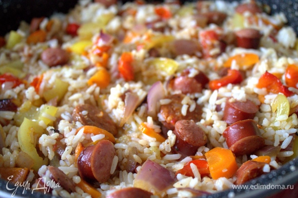 Рис с овощами и колбасками Блюда из круп,овощные блюда