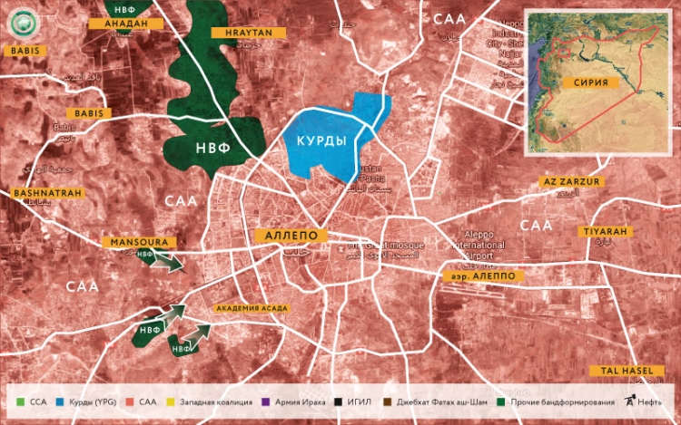 Карта военных действий в окрестностях Алеппо