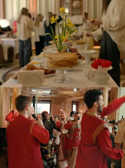 Алёна Ахмадуллина, Наташа Королёва и Алексей Жидковский на масленичных гуляньях 