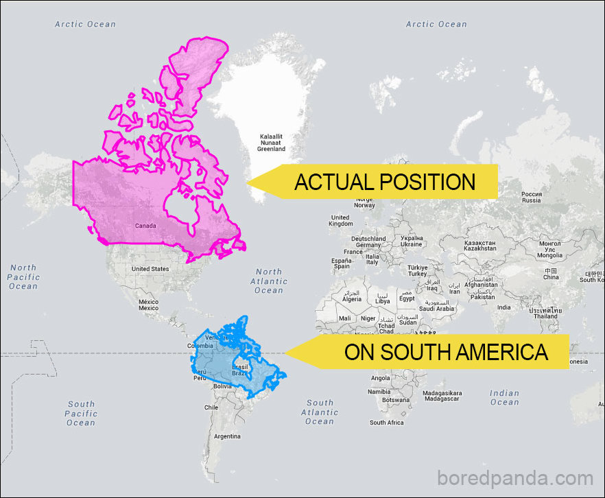 Где правда канада. Реальные Размеры стран на карте. Истинные Размеры стран на карте. Реальные Размеры Канады на карте. Реальный масштаб стран на карте.