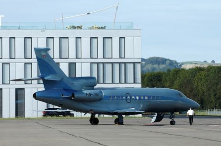 A Dassault Falcon 900EX business jet aircraft is pictured at the airport in Payerne, Switzerland, August 25, 2020. Picture taken August 25, 2020. REUTERS/Denis Balibouse