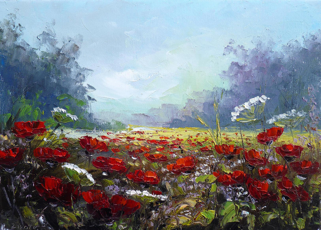 Zivotic Зоран, красные Маки, холст, масло 25x35cm