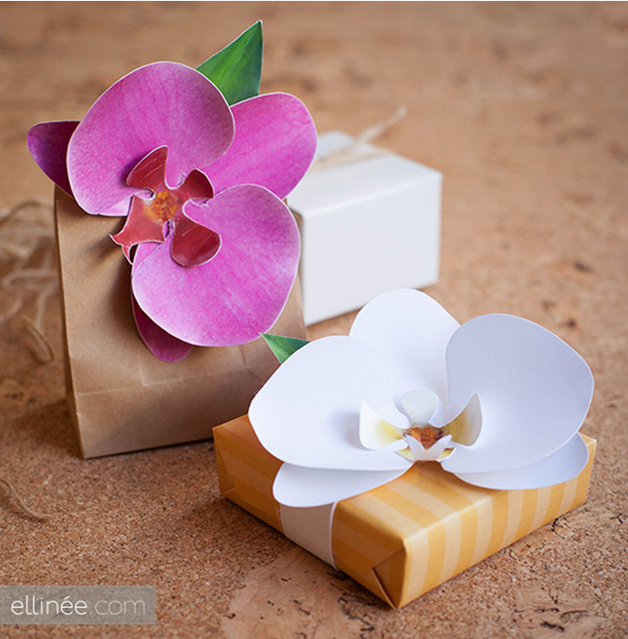 Орхидея из бумаги для украшения подарков креатив