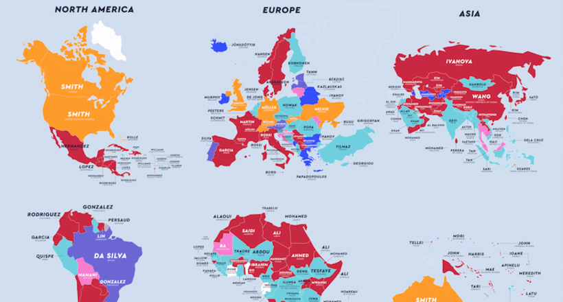 Любопытные карты, показывающие самые распространенные фамилии в разных странах