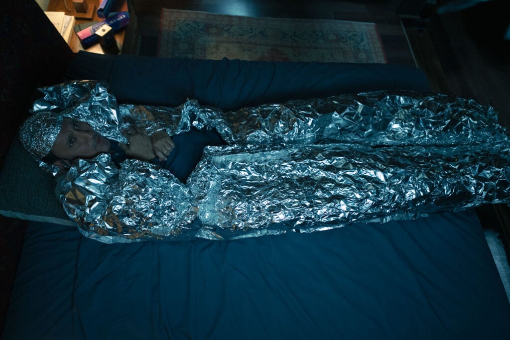 Ben wrapped in tinfoil in Evil S04E09