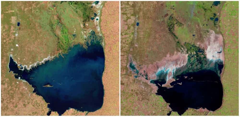 Озеро Мар-Чикита, Аргентина. Июль 1998 и сентябрь 2011 nasa, до и после, земля, ландшафт, поверхность земли