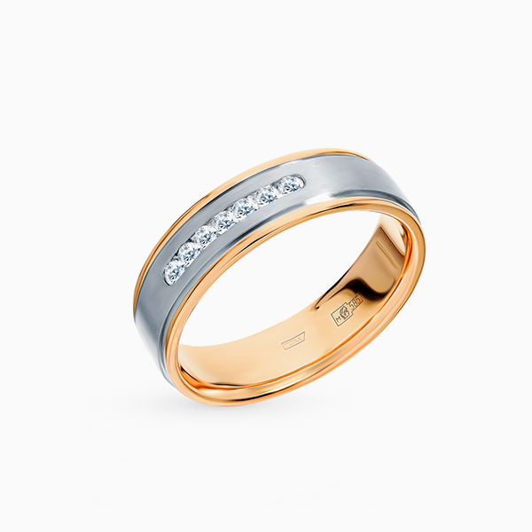 Обручальное кольцо «Пушкинский ювелирный завод», белое и розовое золото, бриллианты 