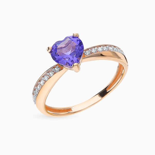 Обручальное кольцо SL, розовое золото, танзанит, фианиты 