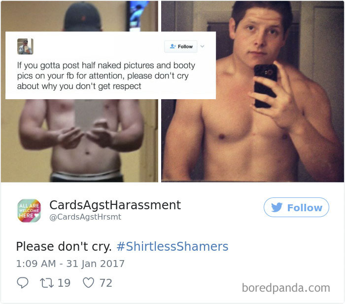 A Woman Is Mocking The Shirtless Dudes