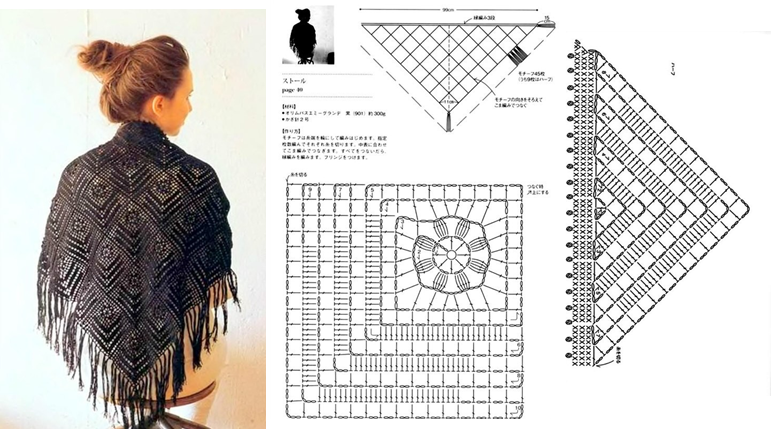 Схемы крючком шаль из квадратов крючком