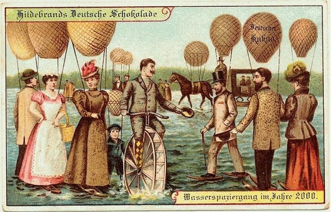 На рубеже 20 века шоколад немецкой марки Hildebrand's решил предсказать будущее, показав, как буду жить люди спустя 100 лет.