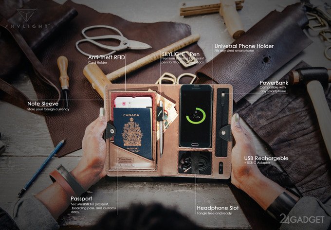 В бумажник-органайзер встроили пауэрбанк В бумажник-органайзер встроили пауэрбанк аксессуары