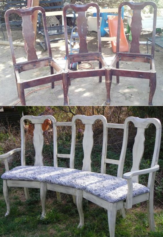 Превращаем старые стулья в диванчики и скамейки: 22 примеров 