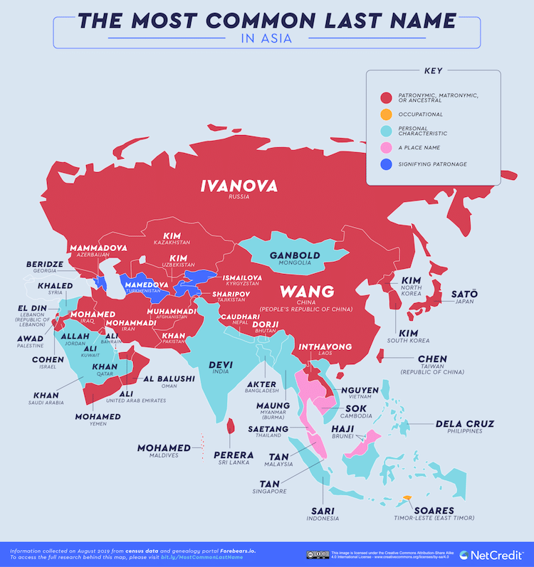 Любопытные карты, показывающие самые распространенные фамилии в разных странах интересное,карты,мир,фамилии