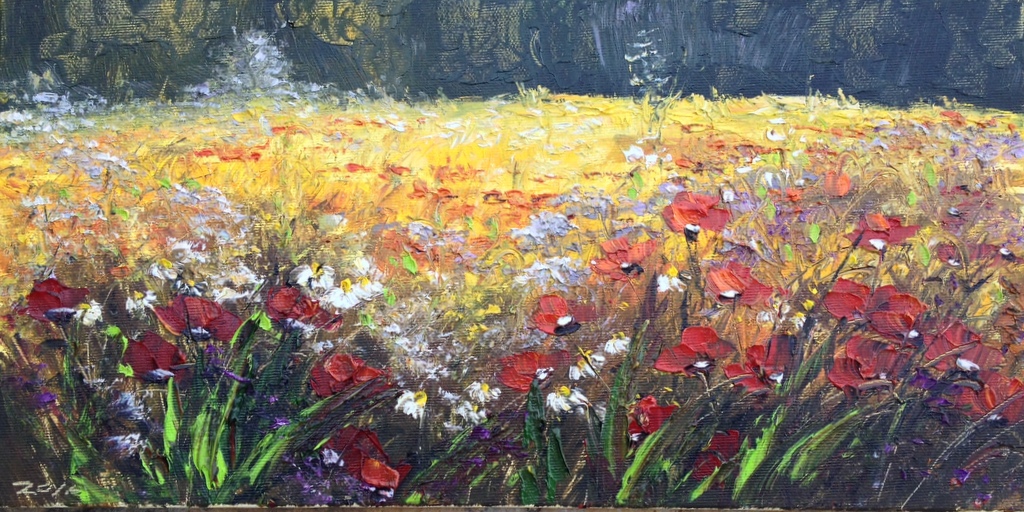 Zivotic Зоран, цветы, холст, масло, 20x40cm