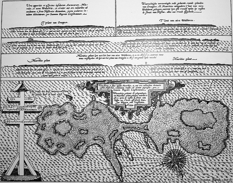 
 Карта острова Матвеева, сделанная Яном Хёйгенсеном ван Линсхотеном в 1594 году. Показано наличие многочисленных поморских крестов.