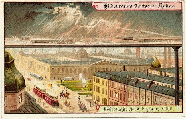 На рубеже 20 века шоколад немецкой марки Hildebrand's решил предсказать будущее, показав, как буду жить люди спустя 100 лет.