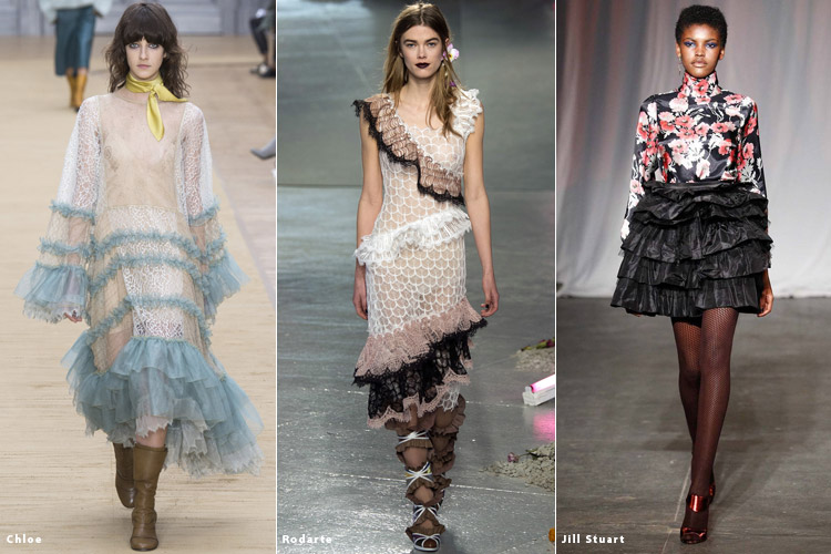 Модели в платьях с оборками - модные тенденции осень 2016, зима 2017
