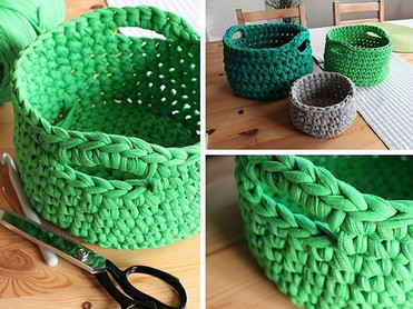 Корзинка крючком из трикотажной пряжи