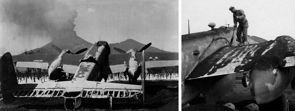 Уничтоженные вулканом бомбардировщики North American B-25 Mitchell. Фото: National Archives and Records Administration