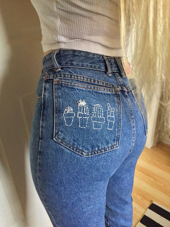 Простая, но крутая вышивка по джинсовой ткани, идеи вдохновение,вышивка по джинсовой ткани,идеи