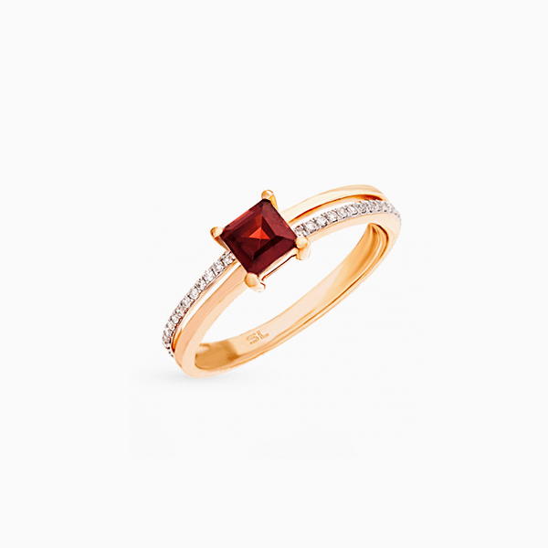 Помолвочное кольцо SL, розовое золото, гранат, бриллианты 
