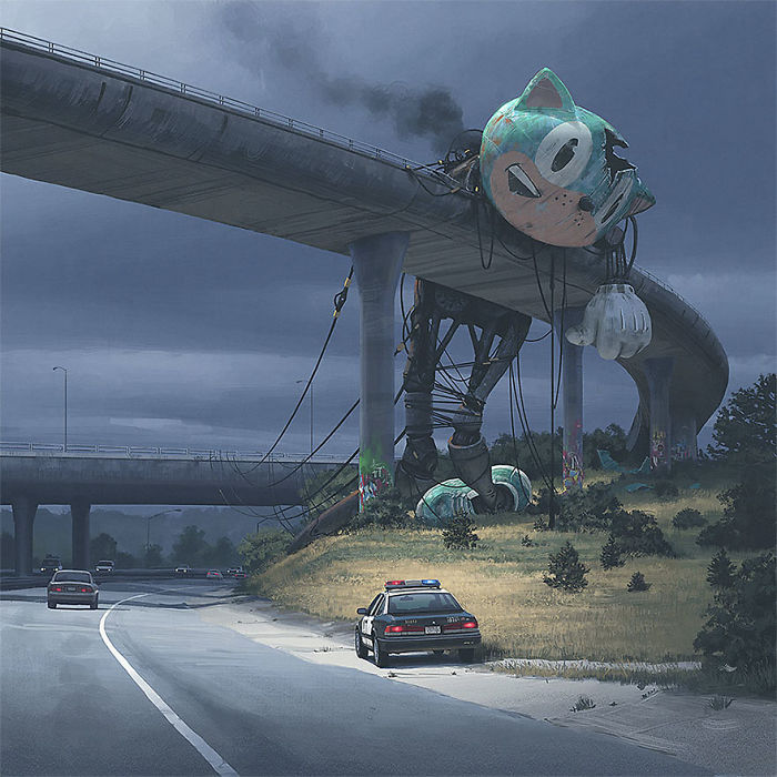 Scifi-girl-robot-traveling-artbook-simon-stalenhag