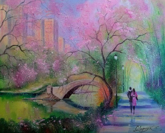 Художник Ольга Дарчук. Черно-белая любовь под красным зонтом 