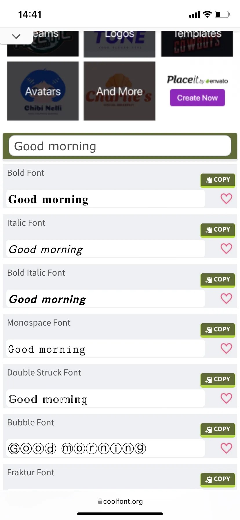 Changing text font on CoolFont.org