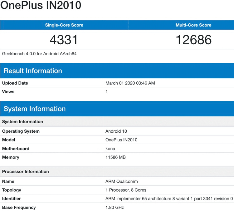 Смартфон OnePlus 8 5G с 12 Гбайт ОЗУ протестирован в Geekbench OnePlus, этого, Geekbench, смартфон, результат, слухам, верить, баллов Если, 12 686, достигает, показатель, режиме, многоядерном, Тестирование, продемонстрировал, получит, тесте, одноядерном, Android, система