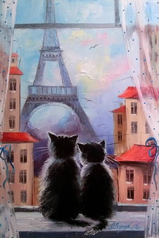 Художник Ольга Дарчук. Черно-белая любовь под красным зонтом 