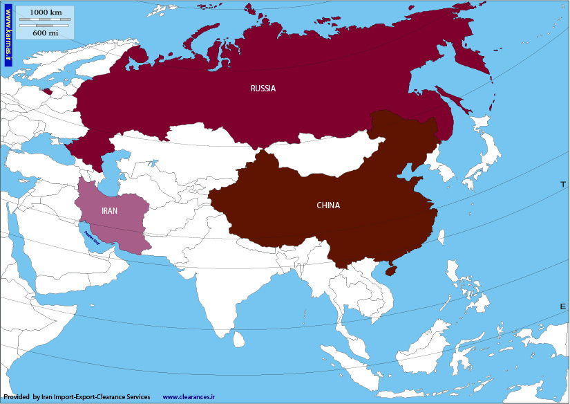 Карта России без новых территорий, так как в поиске нет правильной карты в таком виде с Ираном и Китаем