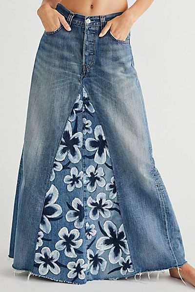 Надоели джинсы как брюки - не беда, превратим их в юбку макси. Переделка - старое в новое! Идеи для воплощения такие, джинсовая, джинсы, ткань, смотритсяУх, индийских, полностью, посмотрите, классике, вернемся, выглядитНо, шикарно, огурцах, ткани, полный, расцветкой, Отлично, терракотовой, удачно, сочетание