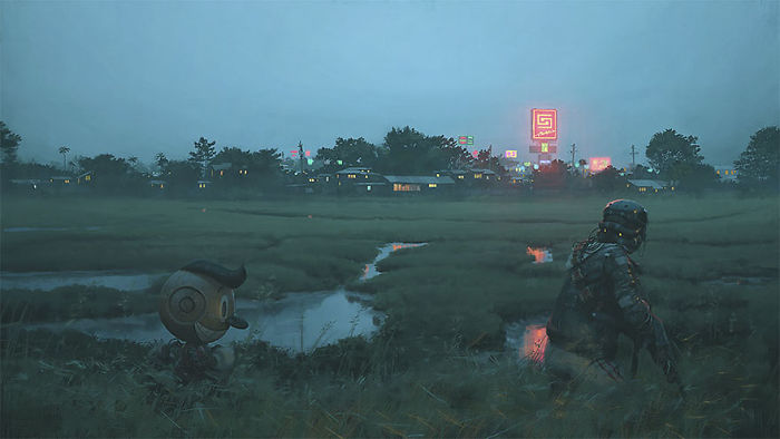 Scifi-girl-robot-traveling-artbook-simon-stalenhag