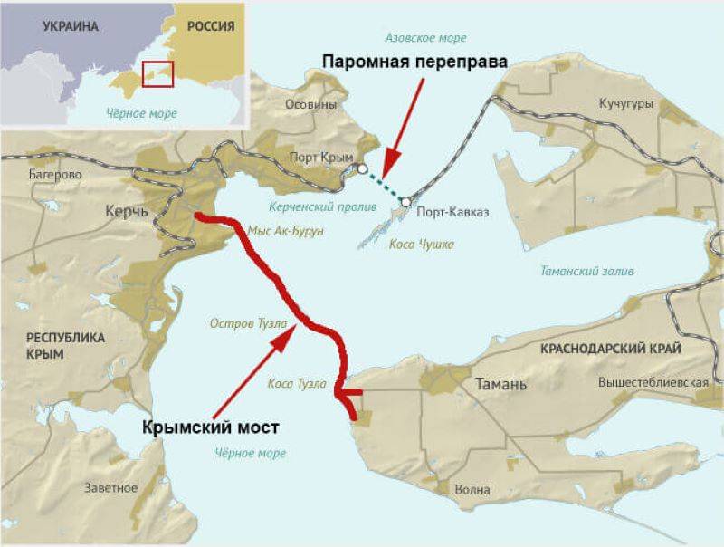 Карта крыма и моста через керченский пролив