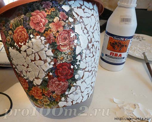 Мозаика из яичной скорлупы. Цветочный горшок Мозаика из яичной скорлупы. Цветочный горшок мастер класс