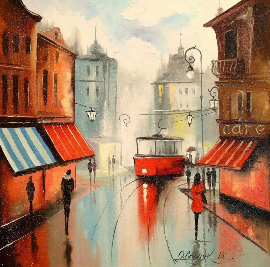 Художник Ольга Дарчук. Черно-белая любовь под красным зонтом 