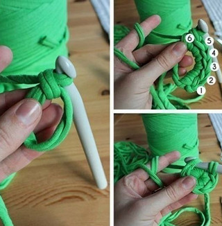 Корзинка крючком из трикотажной пряжи