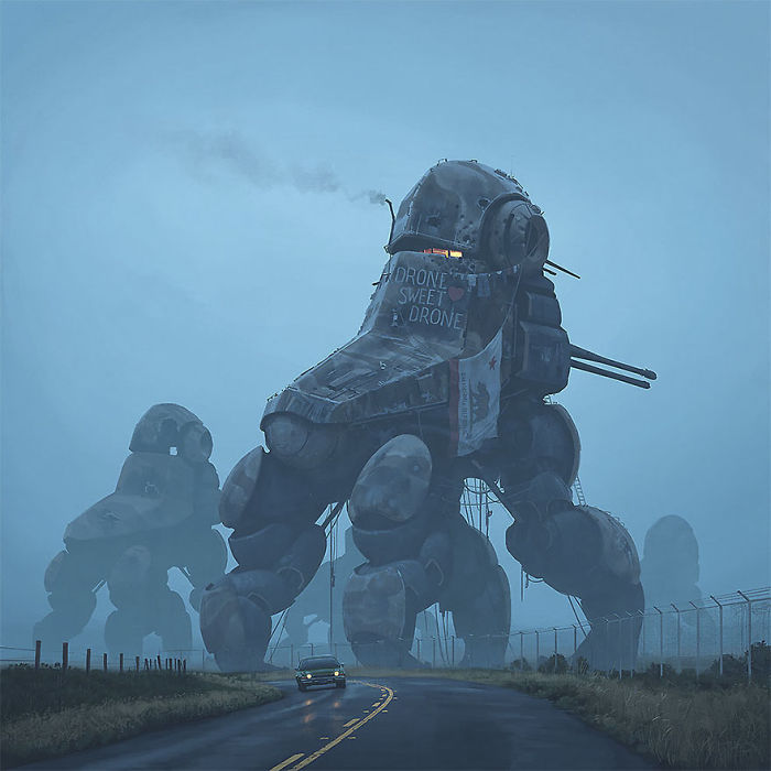 Scifi-girl-robot-traveling-artbook-simon-stalenhag