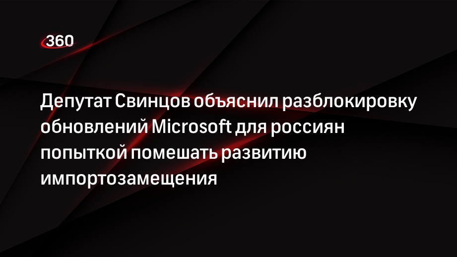 Депутат Свинцов объяснил разблокировку обновлений Microsoft для россиян попыткой помешать развитию импортозамещения