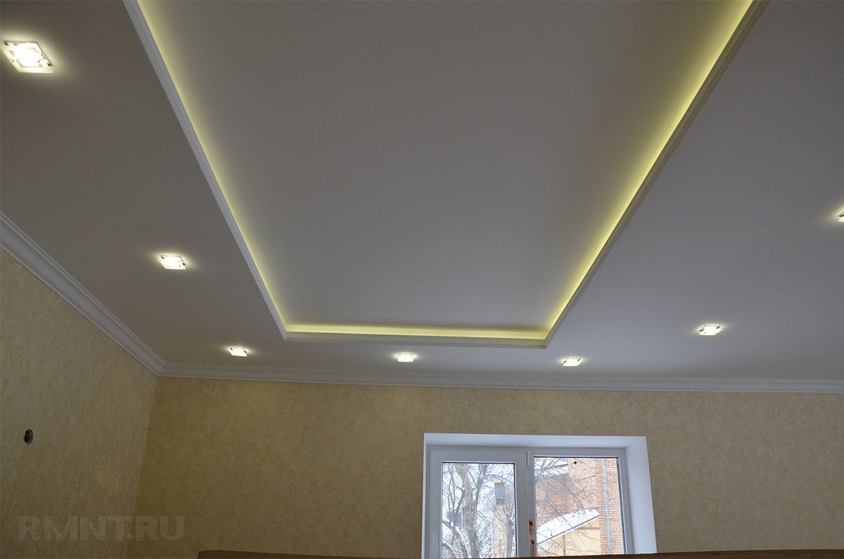 двойной потолок из гипсокартона с подсветкой фото