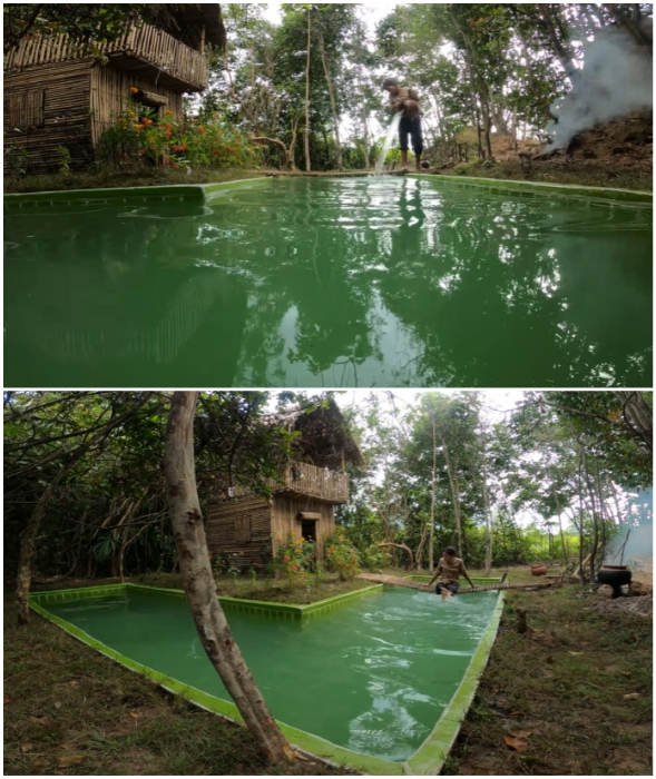 После заполнения водой бассейна можно наслаждаться и водными процедурами, и проделанной работой.