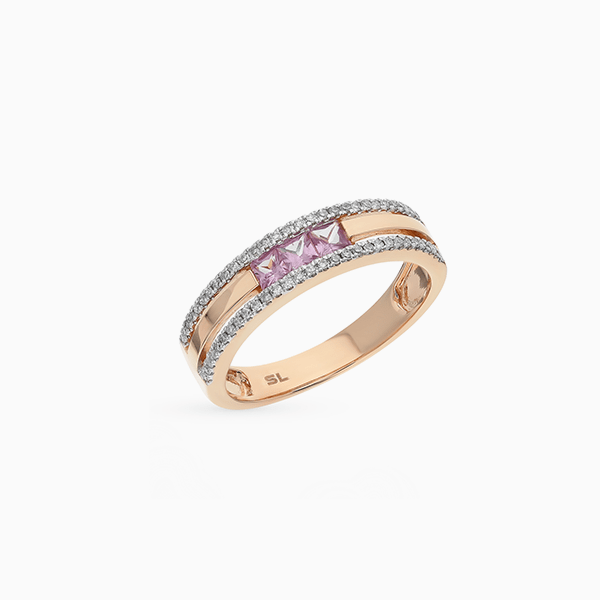 Помолвочное кольцо SL, розовое золото, сапфиры, бриллианты
