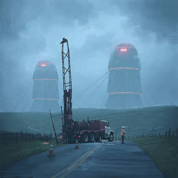 Scifi-girl-robot-traveling-artbook-simon-stalenhag