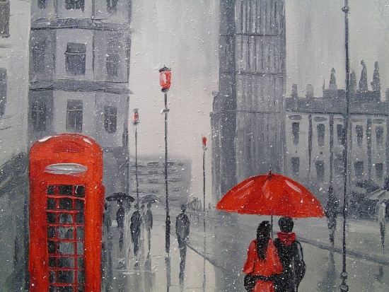 Художник Ольга Дарчук. Черно-белая любовь под красным зонтом 